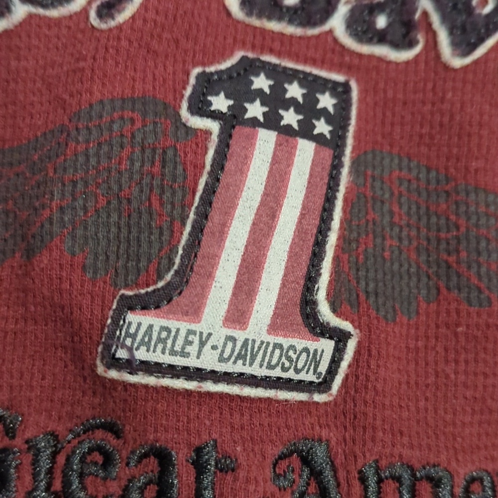Y2K Harley-Davidson Waffle Knit Henley American Grunge Distressed - Picture 11 of 12